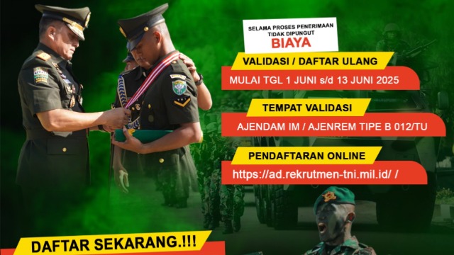 Segera Daftar! Pendaftaran Bintara dan Tamtama Prajurit Karier TNI AD Masih Dibuka Hingga 13 Juni 2025